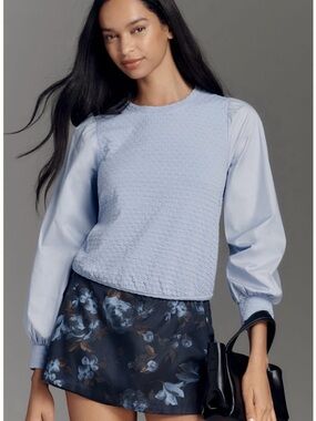 Porridge Anthropologie Periwinkle Textured Puff-Sleeve Blouse